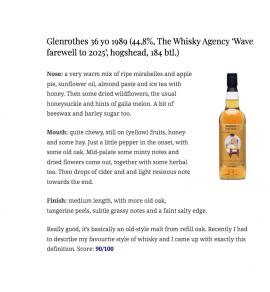 The Whisky Agency Glenrothes 1989 36年 Wave Farewell to 2025