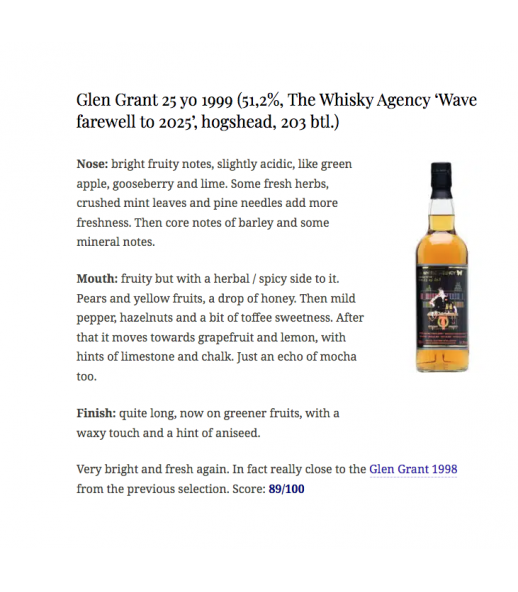 The Whisky Agency Glen Grant 1999 26年 Wave Farewell to 2025