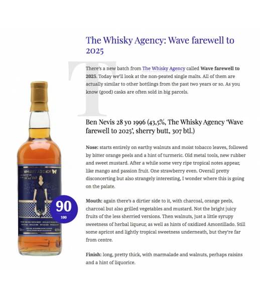 The Whisky Agency Ben Nevis 1996 28年 Wave Farewell to 2025