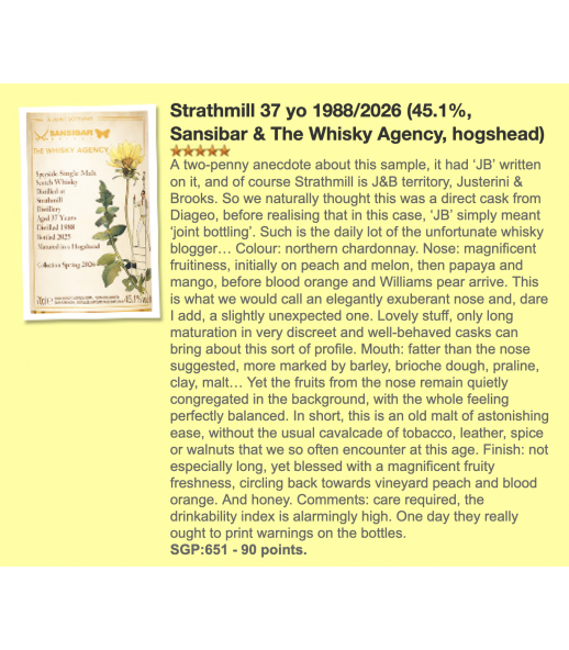 The Whisky Agency x Sansibar Strathmill 1988 37年 - Collection Spring 2026