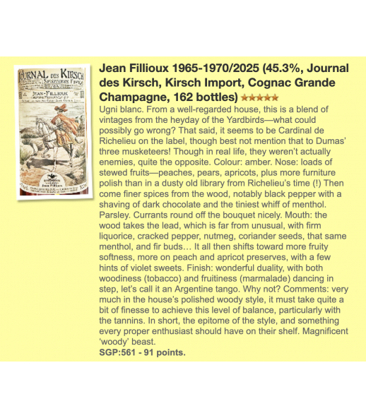 Jean Fillioux Lot 65-70 陳年干邑 Grande Champagne - Kirsch 限定