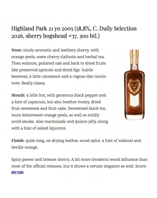C. Dully Selection Highland Park 2005 21年 Sherry Hogshead#37