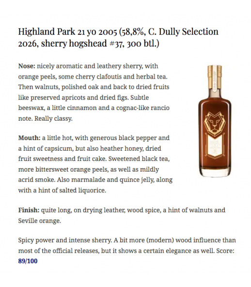C. Dully Selection Highland Park 2005 21年 Sherry Hogshead#37
